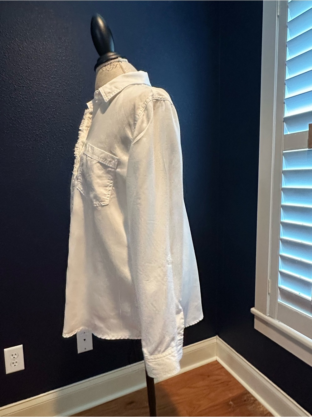 Chico's White Button Up Frayed Edge Shirt - Picture 3 of 10